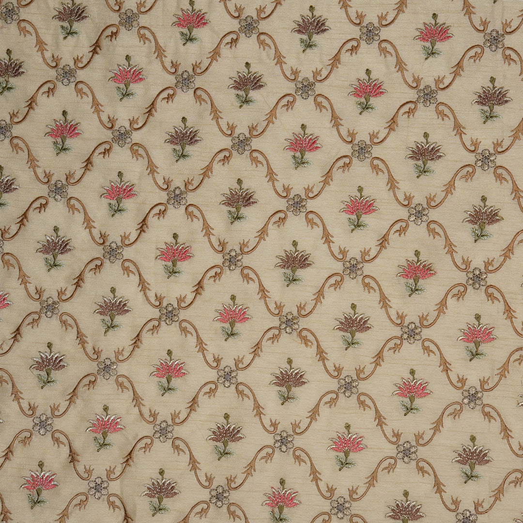 Anila Jaal on Cream Dola Silk Embroidered Fabric