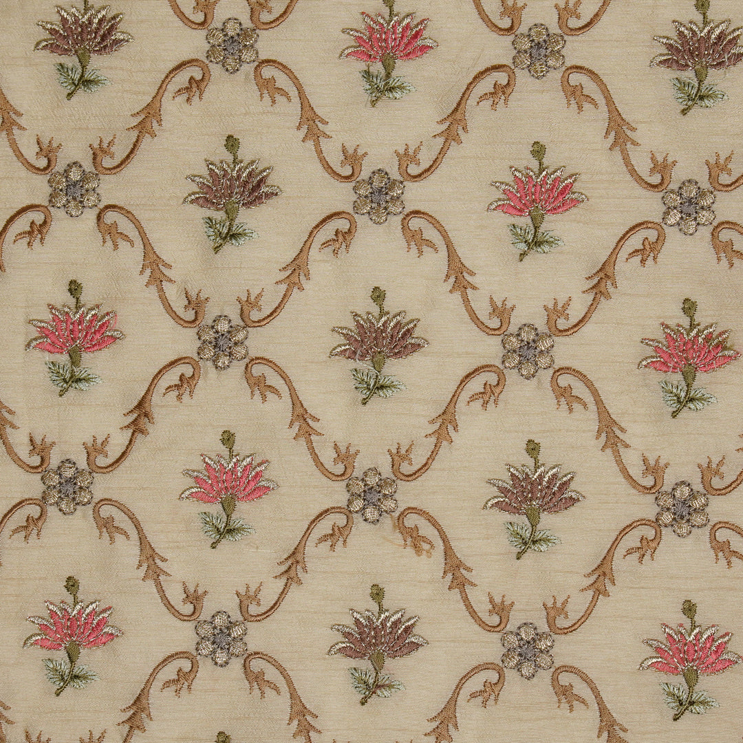 Anila Jaal on Cream Dola Silk Embroidered Fabric