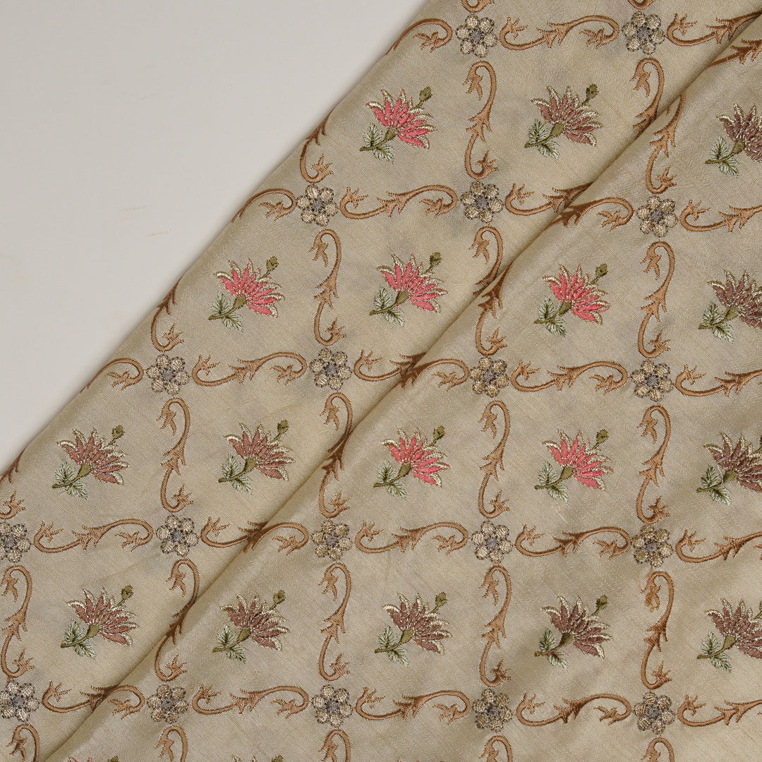 Anila Jaal on Cream Dola Silk Embroidered Fabric