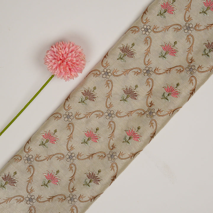 Anila Jaal on Cream Dola Silk Embroidered Fabric