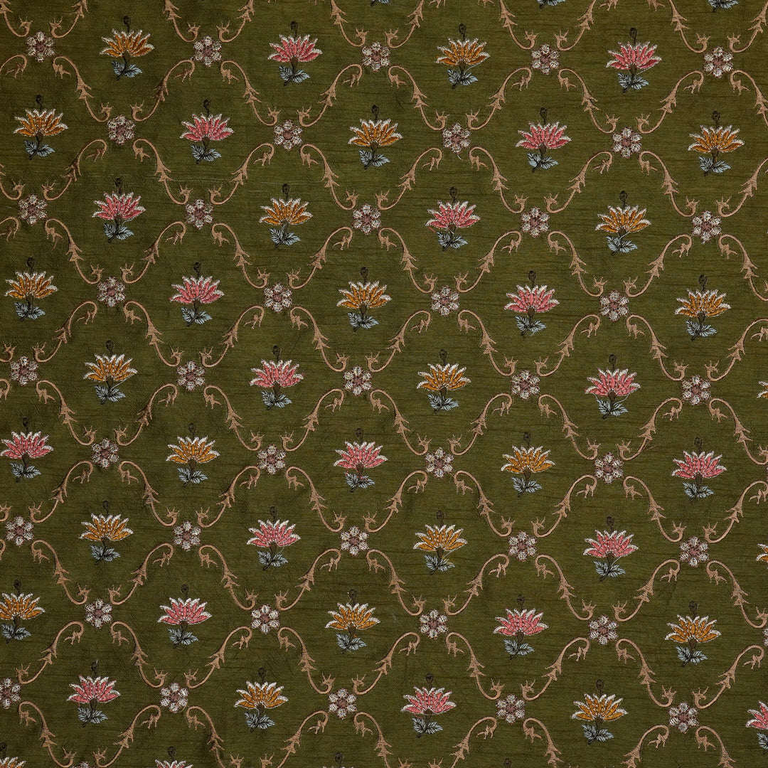 Anila Jaal on Olive Dola Silk Embroidered Fabric