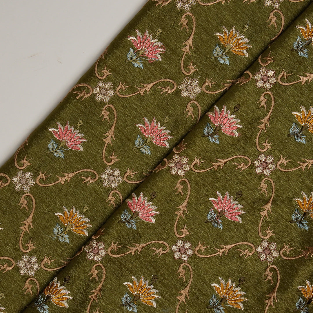 Anila Jaal on Olive Dola Silk Embroidered Fabric