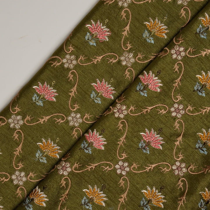 Anila Jaal on Olive Dola Silk Embroidered Fabric