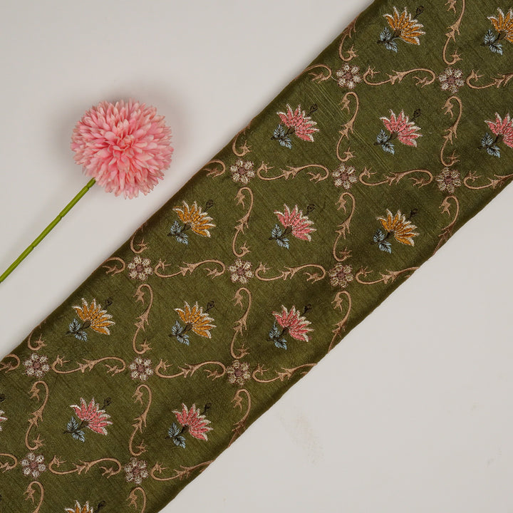 Anila Jaal on Olive Dola Silk Embroidered Fabric