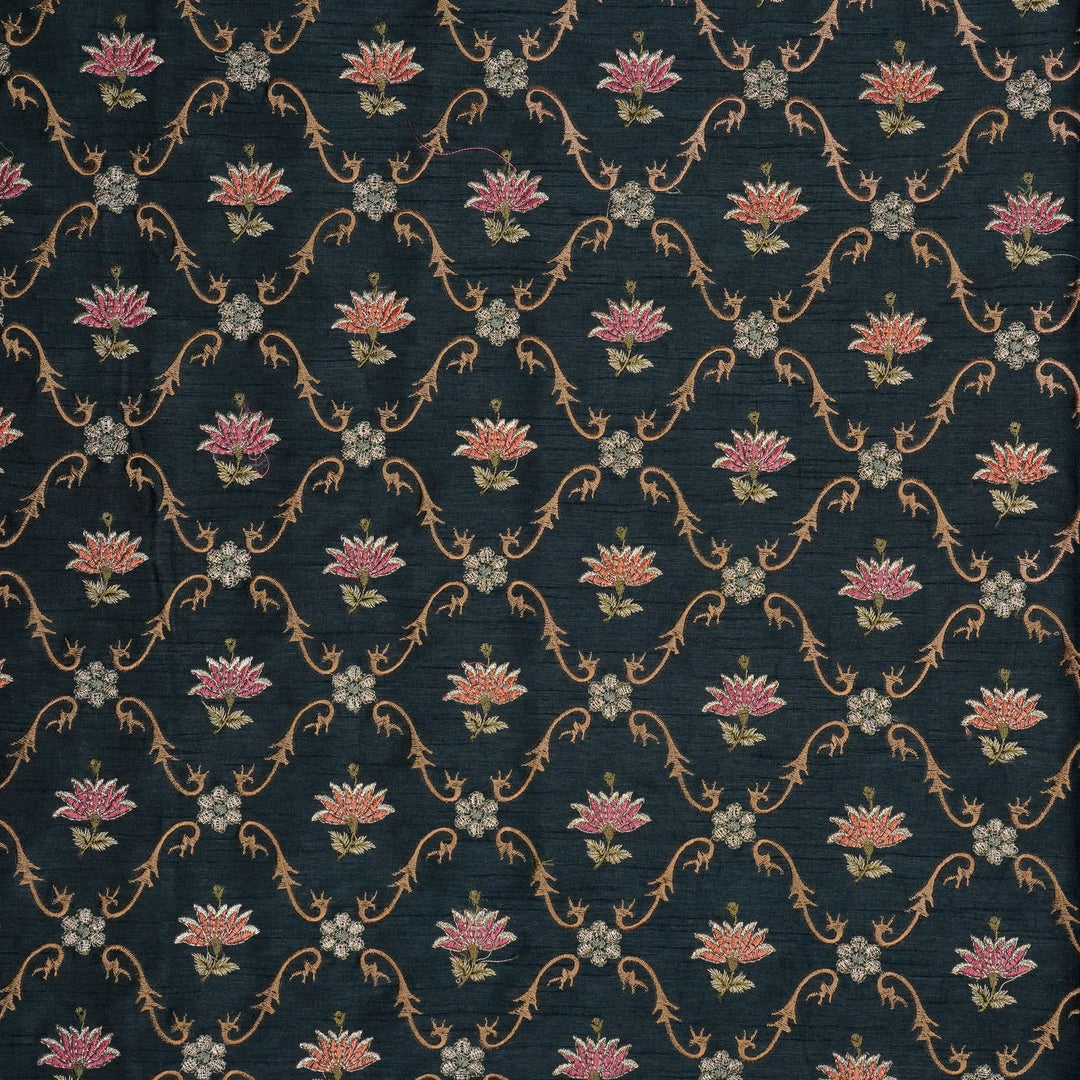 Anila Jaal on Persian Blue Dola Silk Embroidered Fabric