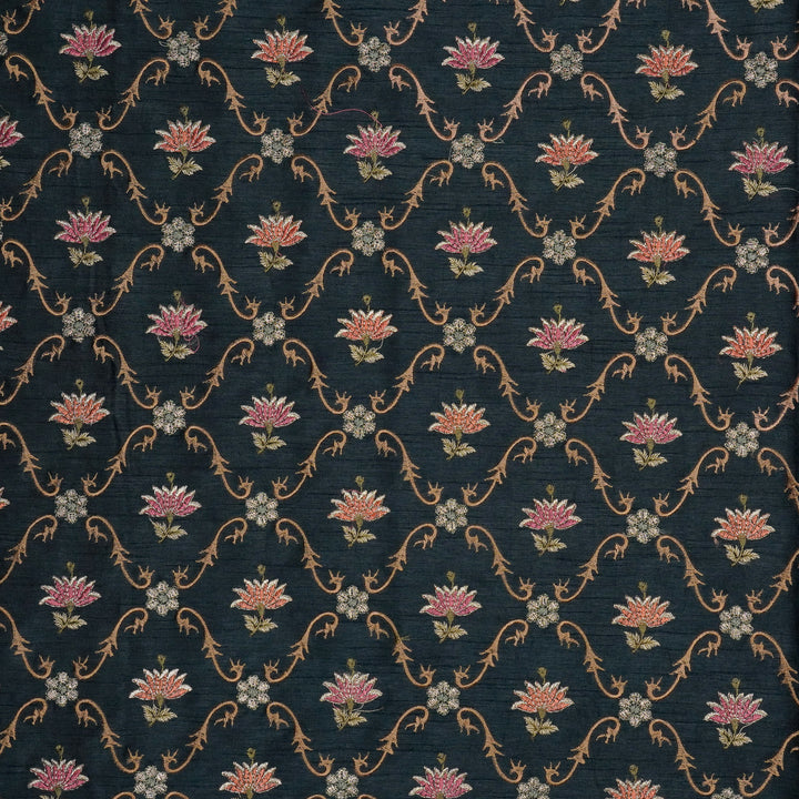 Anila Jaal on Persian Blue Dola Silk Embroidered Fabric