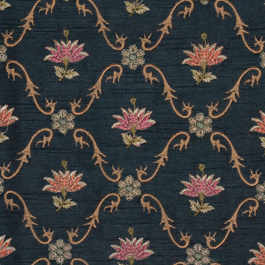 Anila Jaal on Persian Blue Dola Silk Embroidered Fabric