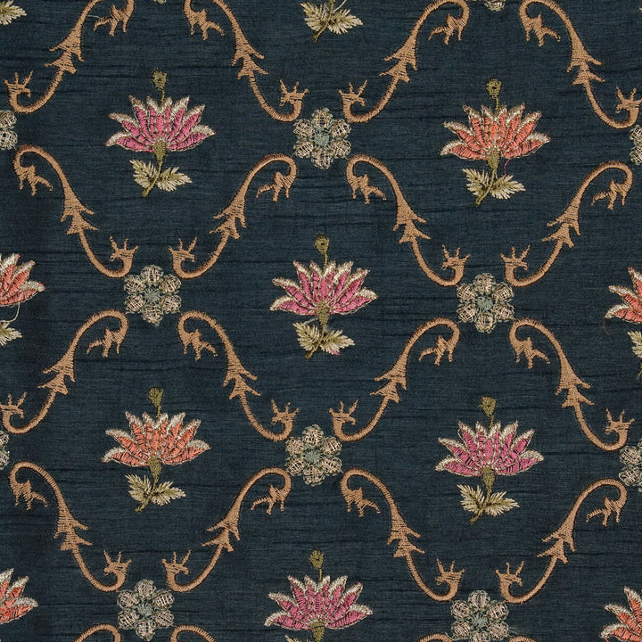 Anila Jaal on Persian Blue Dola Silk Embroidered Fabric