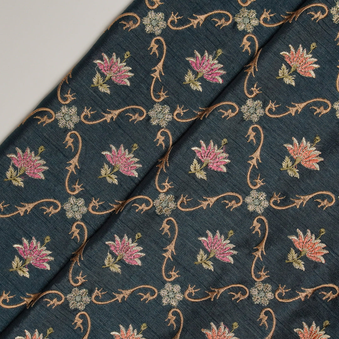 Anila Jaal on Persian Blue Dola Silk Embroidered Fabric