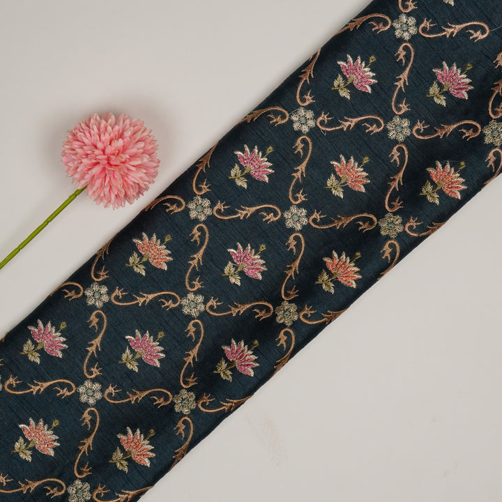 Anila Jaal on Persian Blue Dola Silk Embroidered Fabric