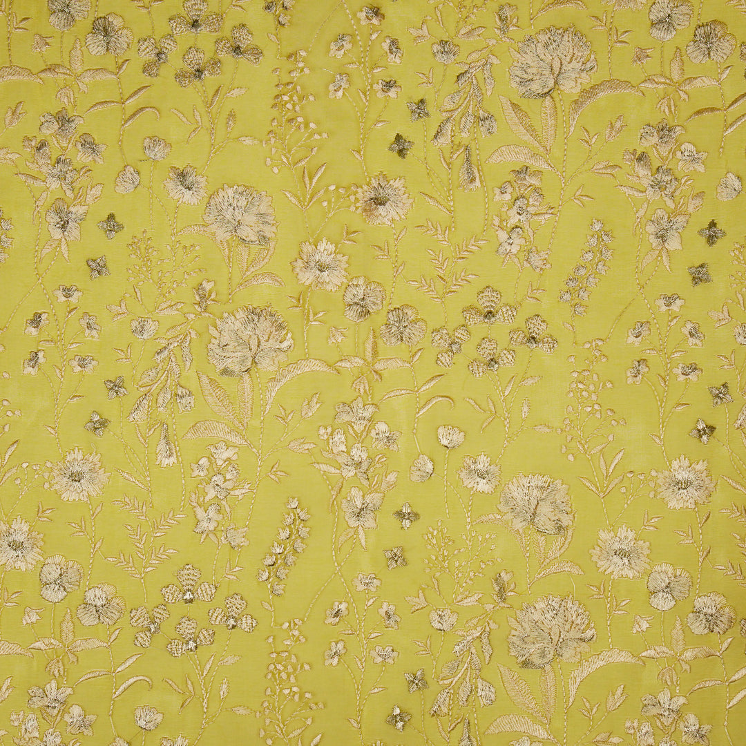 Svarna Jaal on Gold Silk Organza Embroidered Fabric