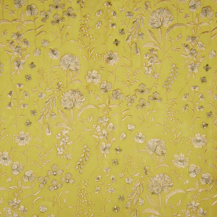 Svarna Jaal on Gold Silk Organza Embroidered Fabric