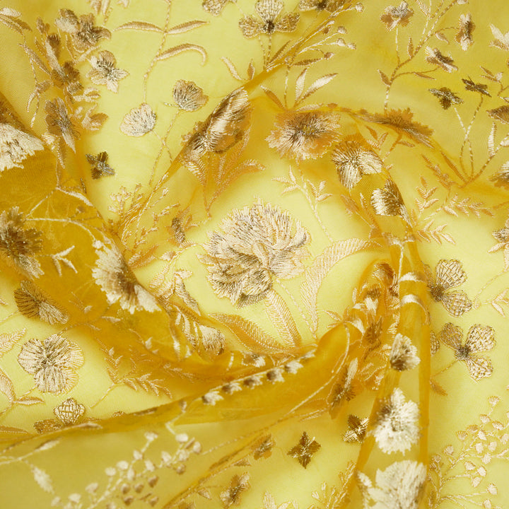 Svarna Jaal on Gold Silk Organza Embroidered Fabric