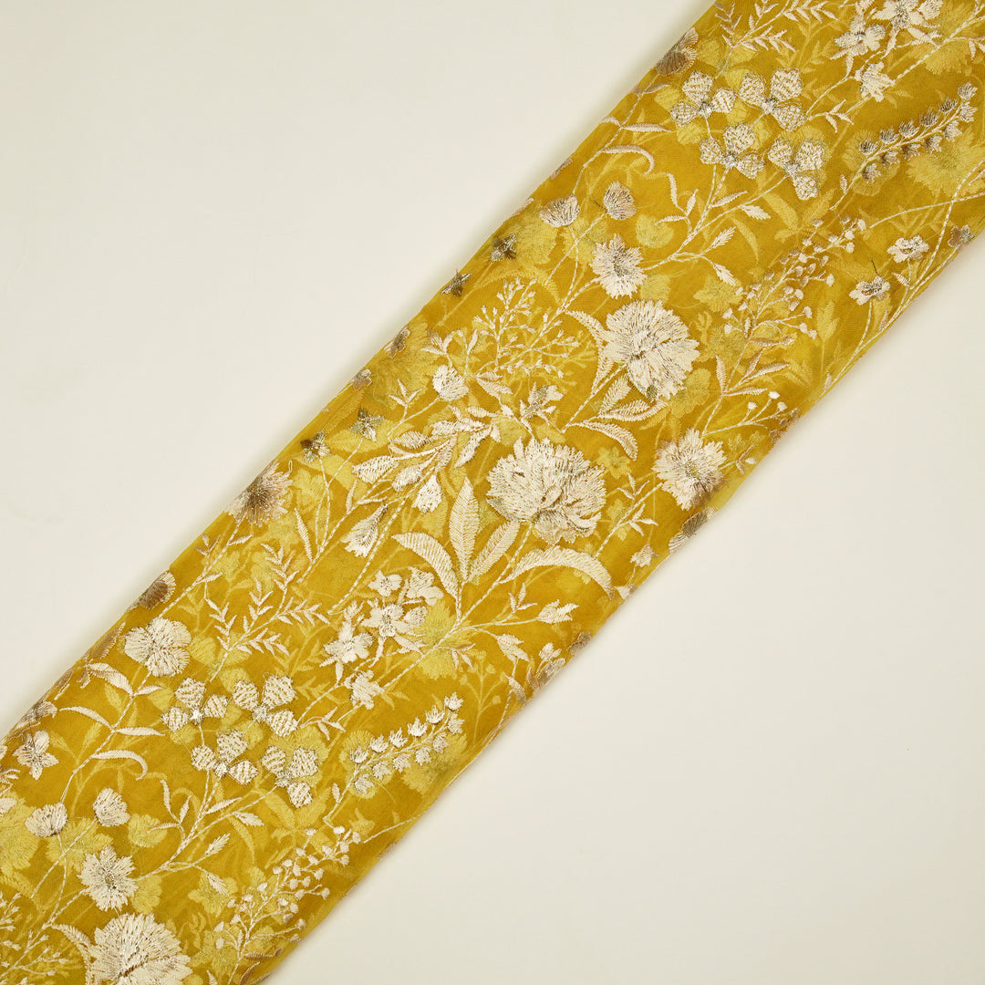 Svarna Jaal on Gold Silk Organza Embroidered Fabric