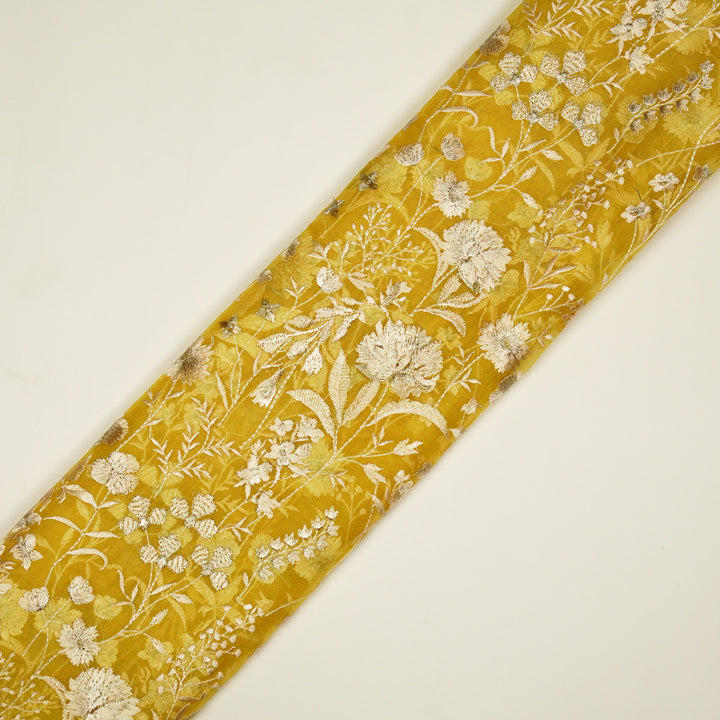 Svarna Jaal on Gold Silk Organza Embroidered Fabric
