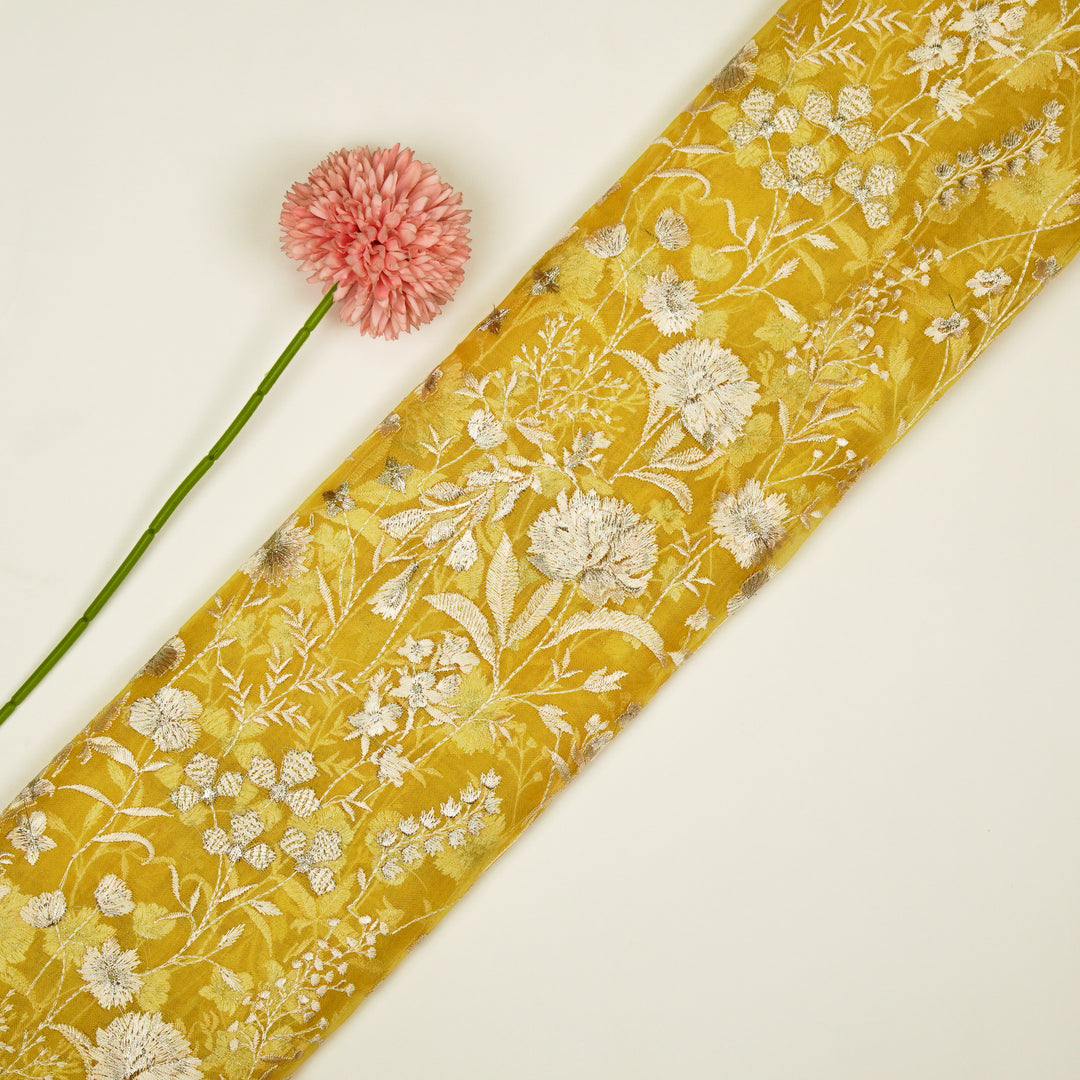 Svarna Jaal on Gold Silk Organza Embroidered Fabric