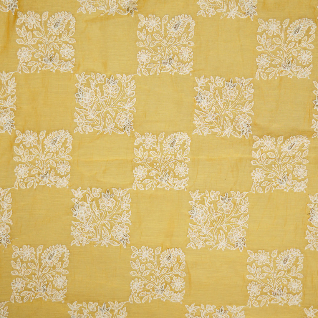 Chokor Buta on Mango Cotton Silk Embroidered Fabric