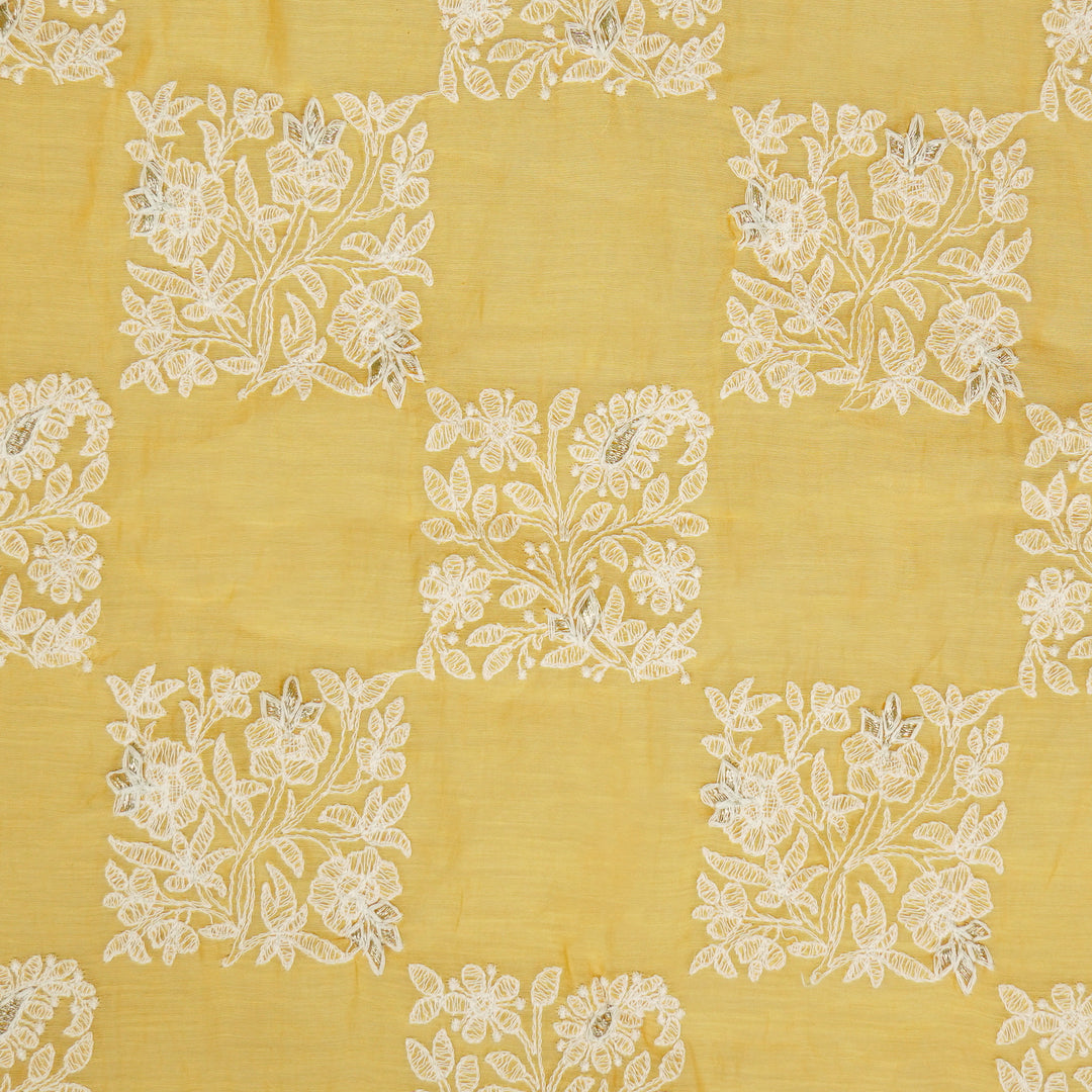 Chokor Buta on Mango Cotton Silk Embroidered Fabric