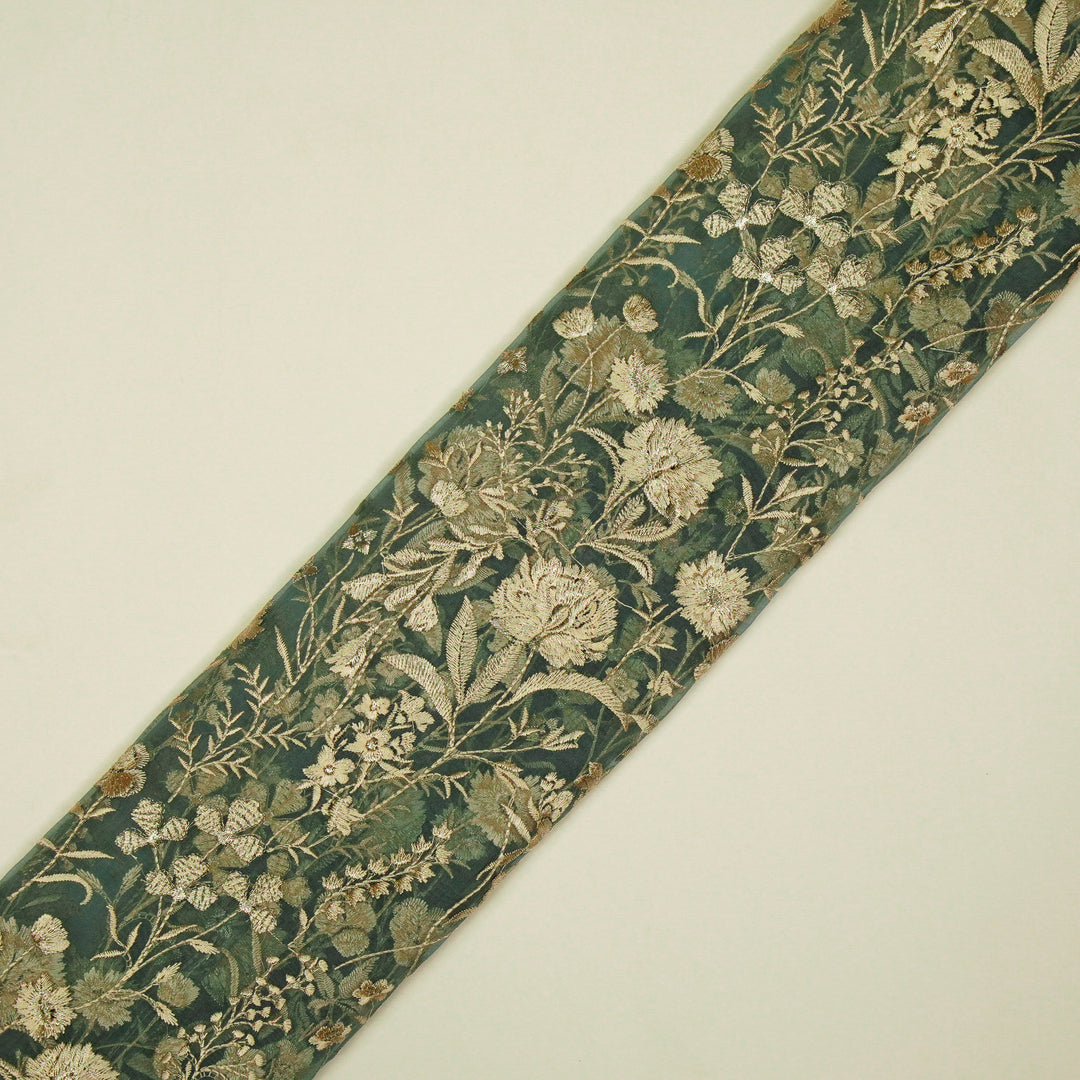 Svarna Jaal on Teal Blue Silk Organza Embroidered Fabric