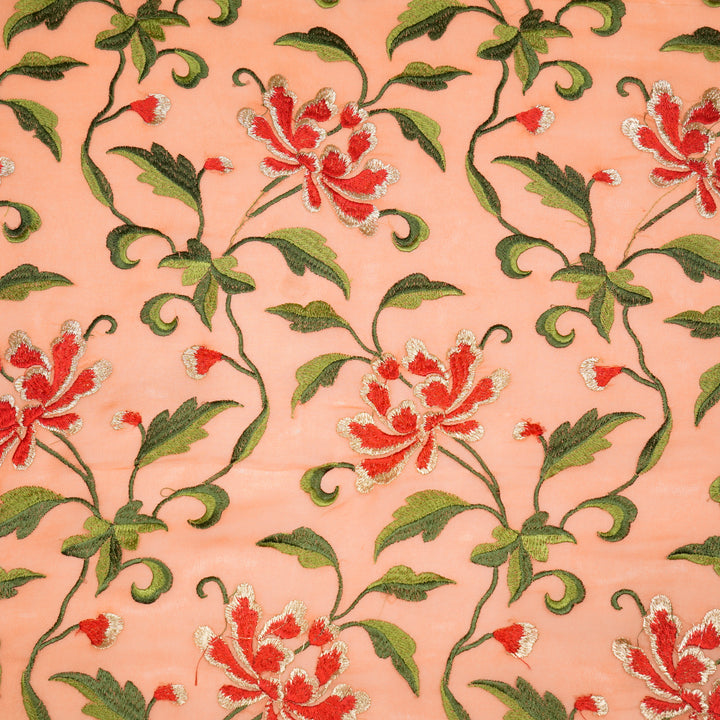 Drisana Jaal on Peach Silk Georgette Embroidered Fabric