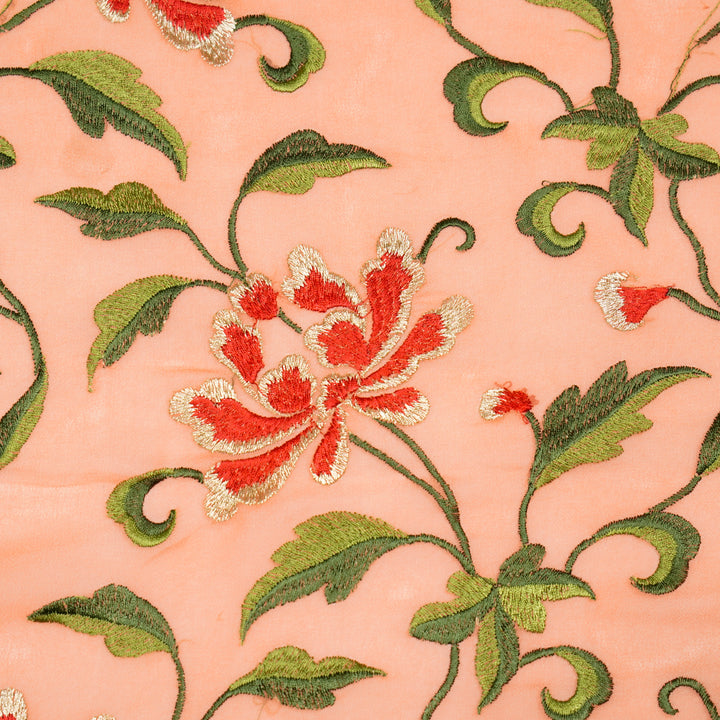 Drisana Jaal on Peach Silk Georgette Embroidered Fabric