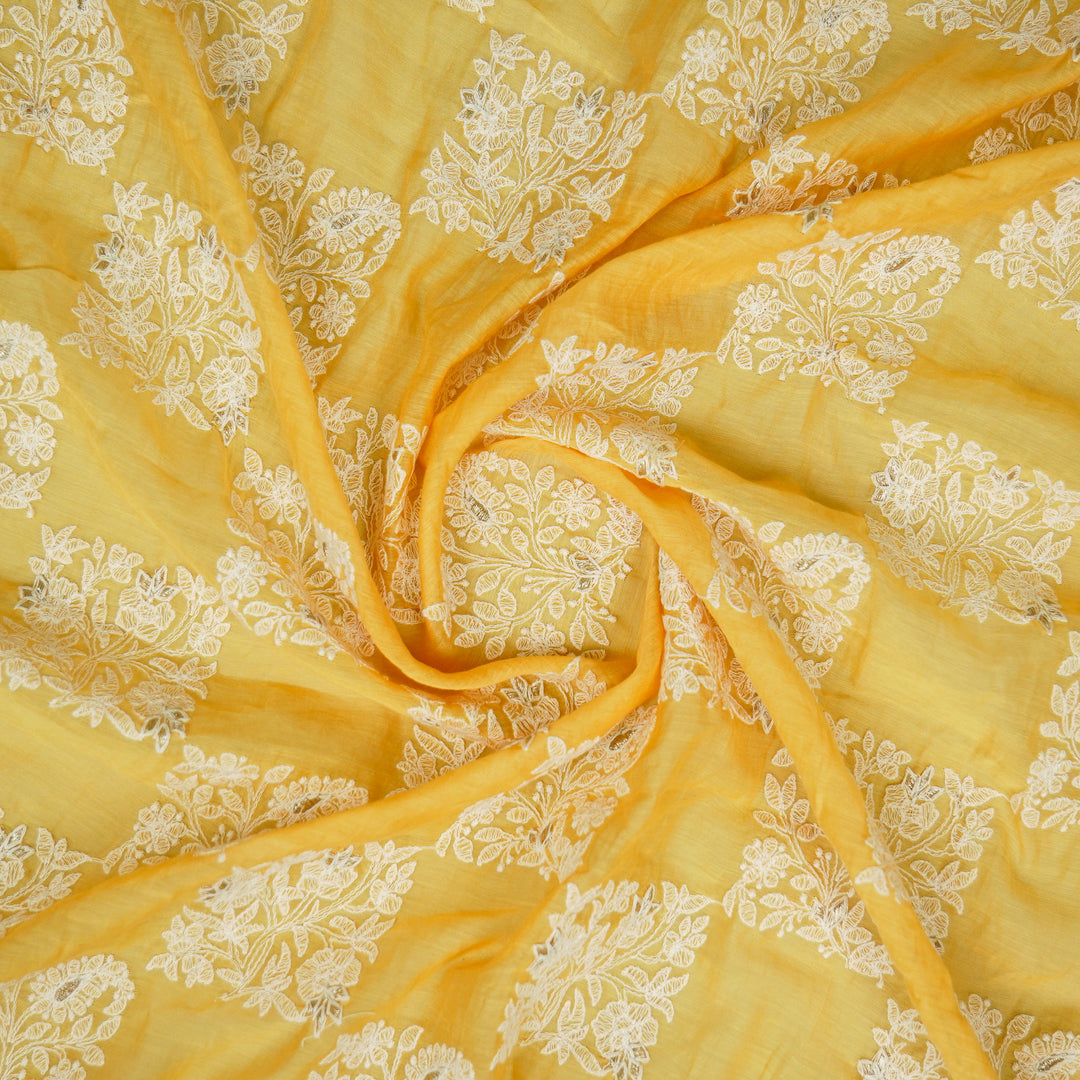 Chokor Buta on Mango Cotton Silk Embroidered Fabric