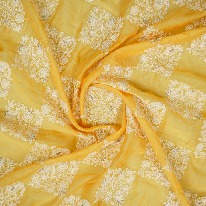 Chokor Buta on Mango Cotton Silk Embroidered Fabric