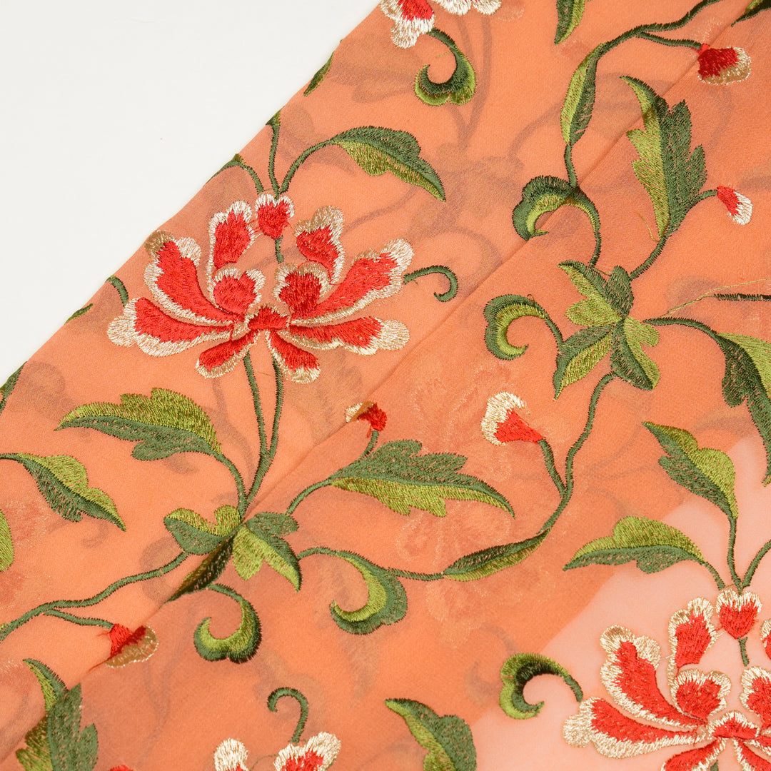 Drisana Jaal on Peach Silk Georgette Embroidered Fabric