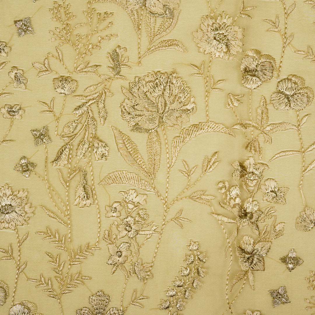 Svarna Jaal on Beige Silk Organza Embroidered Fabric