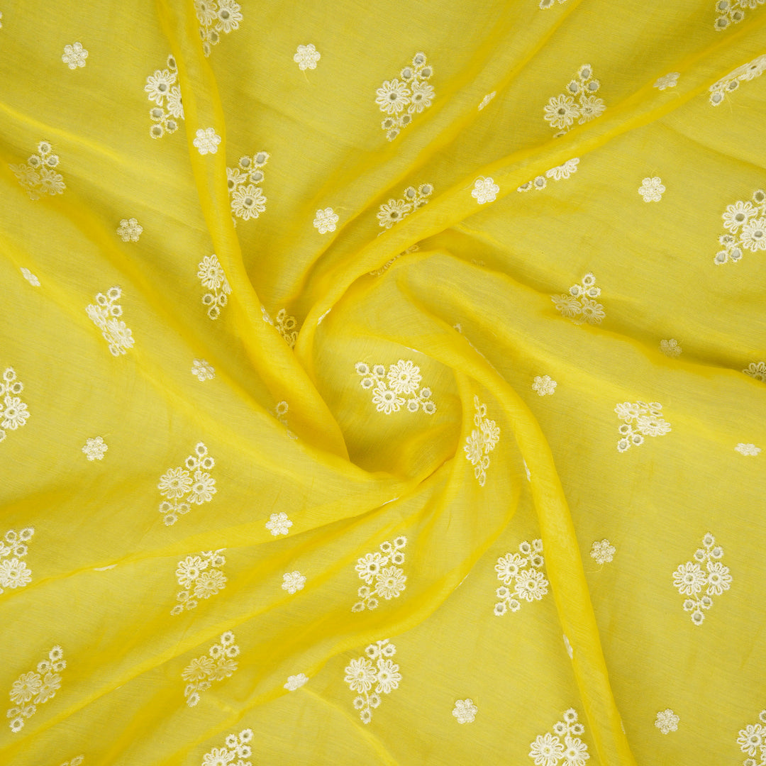 Viti Buti on Gold Cotton Silk Embroidered Fabric
