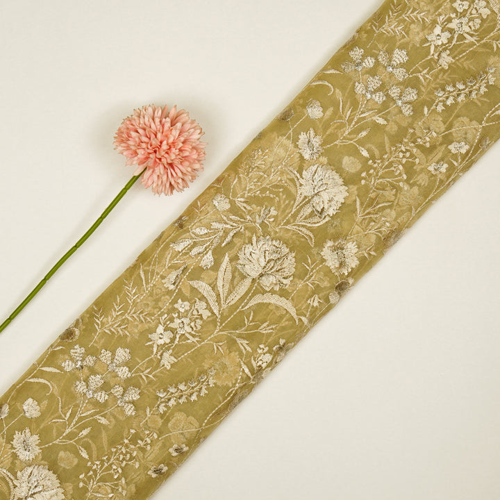 Svarna Jaal on Beige Silk Organza Embroidered Fabric