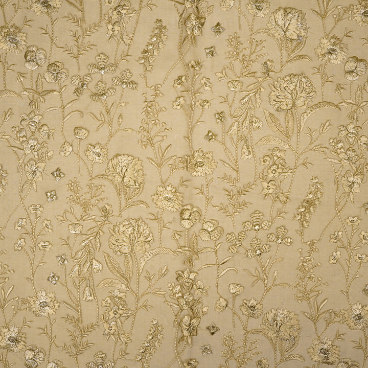 Svarna Jaal on Mouse Silk Organza Embroidered Fabric