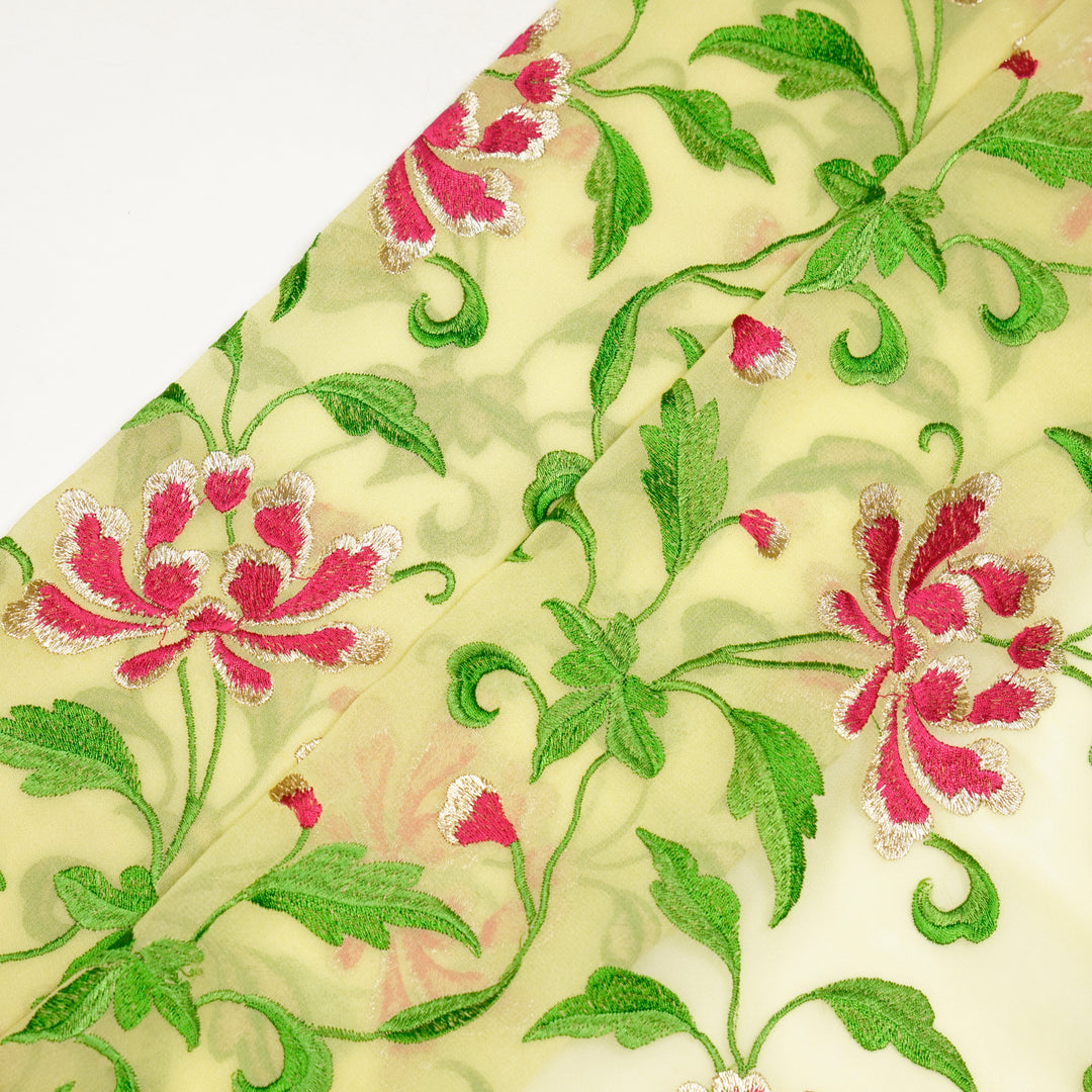 Drisana Jaal on Lime Green Silk Georgette Embroidered Fabric