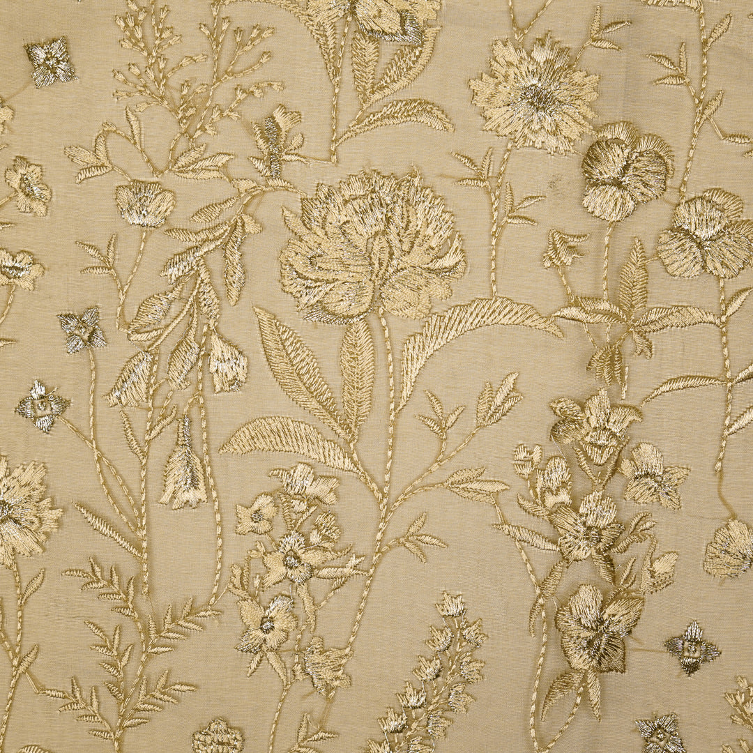 Svarna Jaal on Mouse Silk Organza Embroidered Fabric