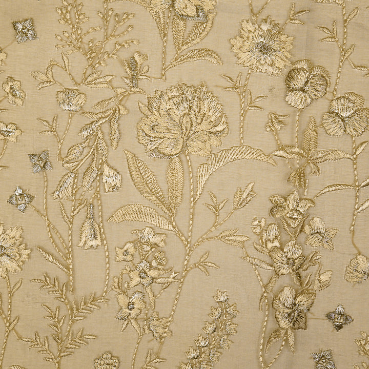 Svarna Jaal on Mouse Silk Organza Embroidered Fabric