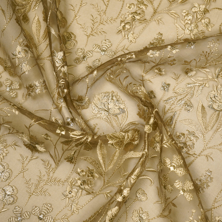 Svarna Jaal on Mouse Silk Organza Embroidered Fabric