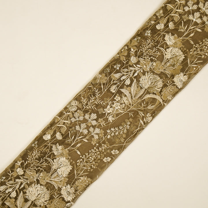 Svarna Jaal on Mouse Silk Organza Embroidered Fabric