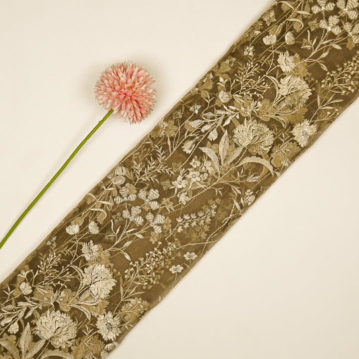 Svarna Jaal on Mouse Silk Organza Embroidered Fabric