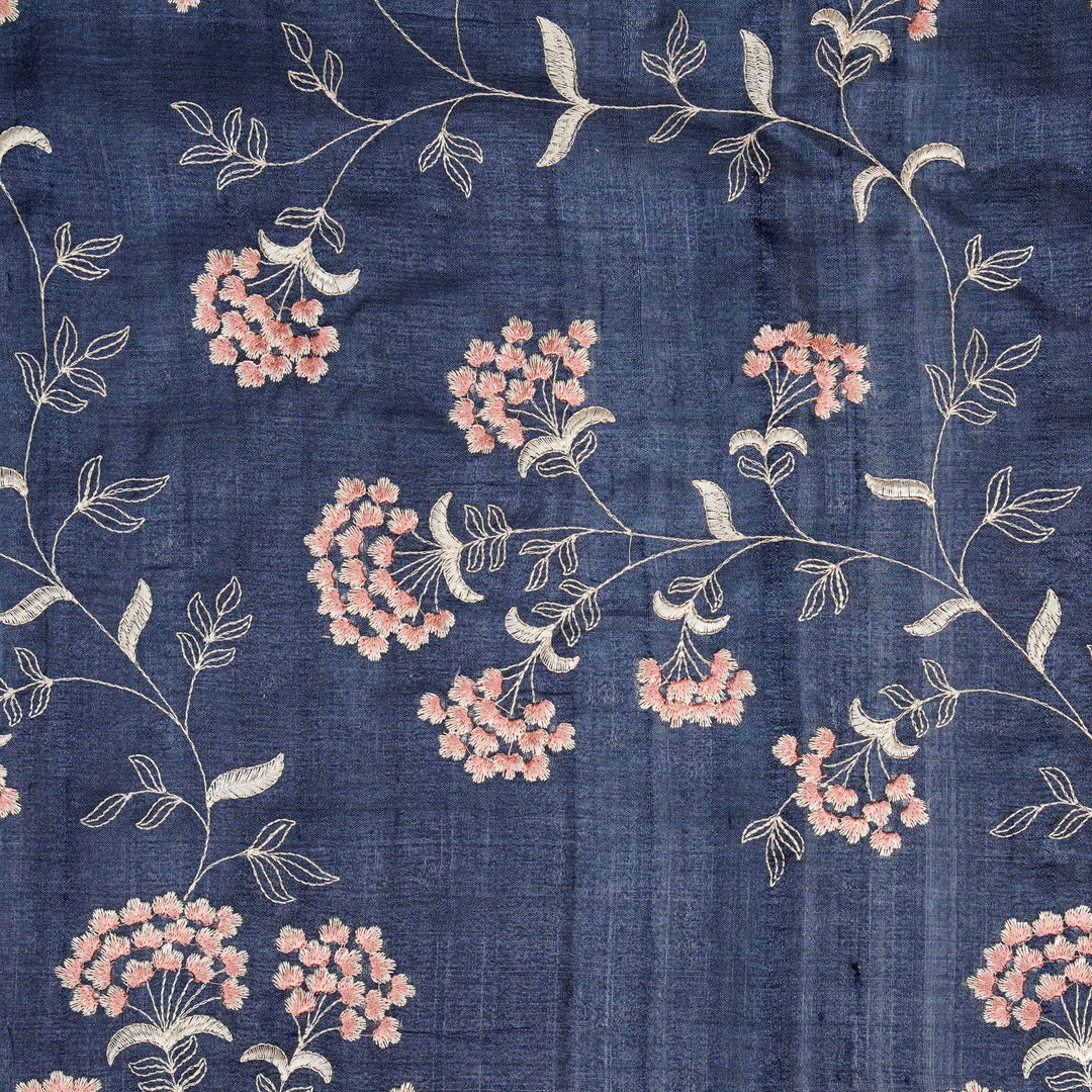 Nisaar Floral Jaal Unstitched Embroidered Dress Set on Navy Blue Tussar Silk