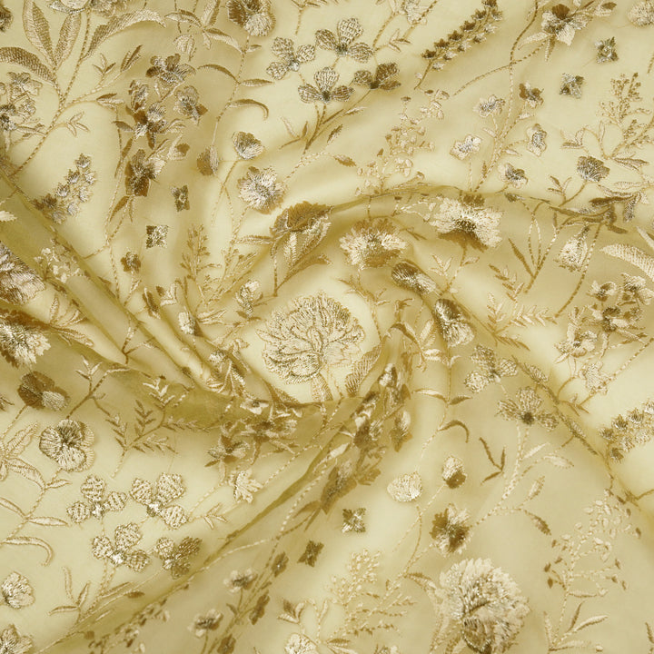 Svarna Jaal on Beige Silk Organza Embroidered Fabric