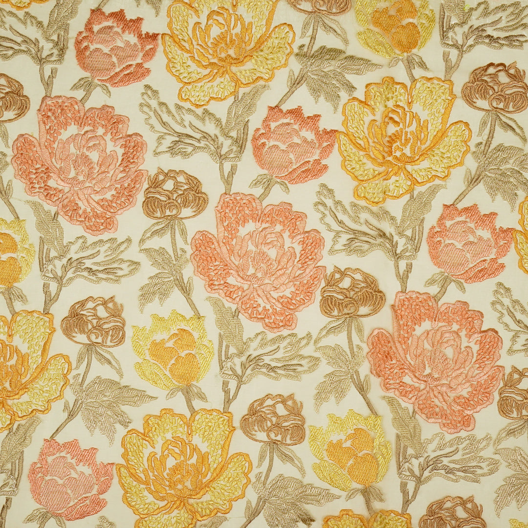 Elisha  Floral Jaal on Cream Silk Organza