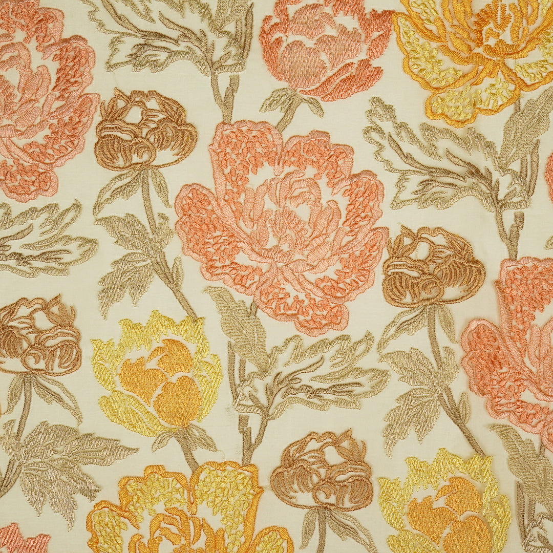 Elisha  Floral Jaal on Cream Silk Organza