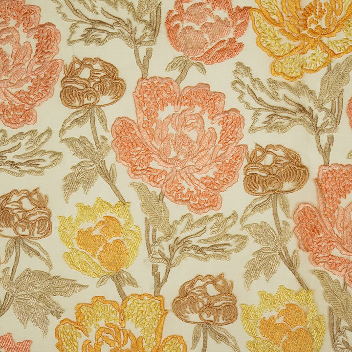 Elisha  Floral Jaal on Cream Silk Organza