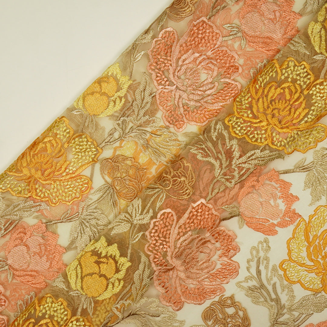 Elisha  Floral Jaal on Cream Silk Organza