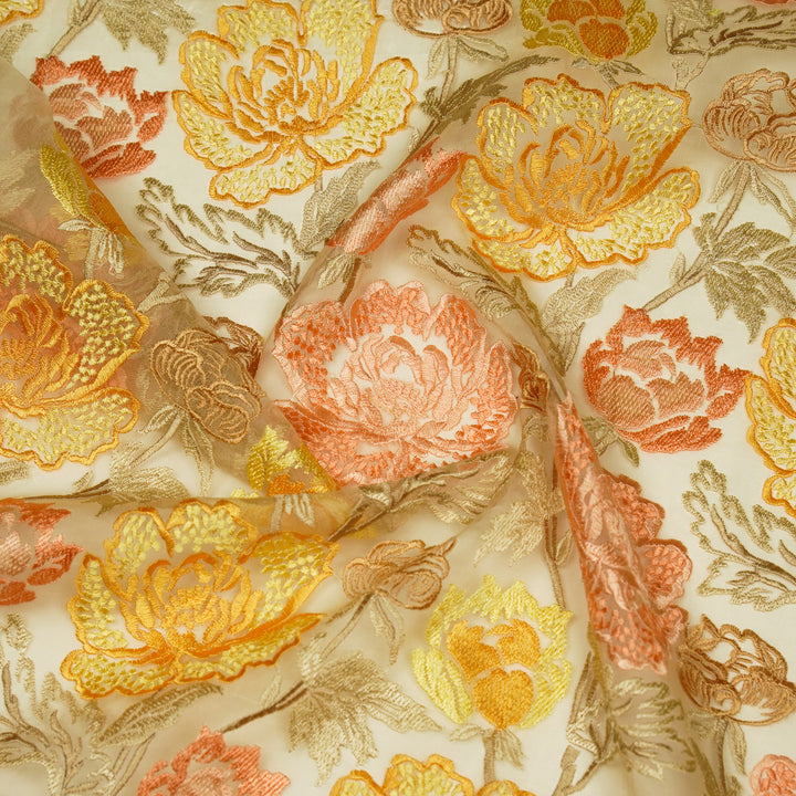 Elisha  Floral Jaal on Cream Silk Organza