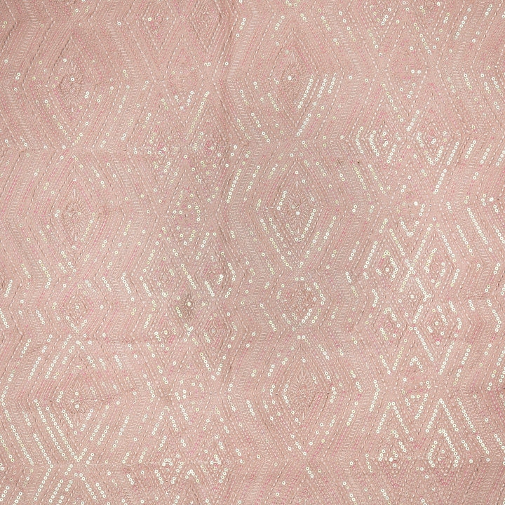 Aaima Sequins Jaal on Baby Pink Cotton Silk Embroidered Fabric