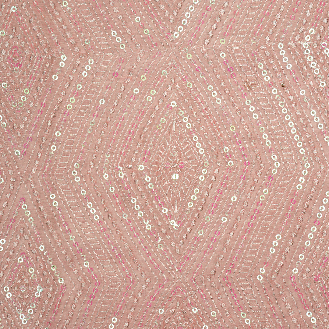 Aaima Sequins Jaal on Baby Pink Cotton Silk Embroidered Fabric