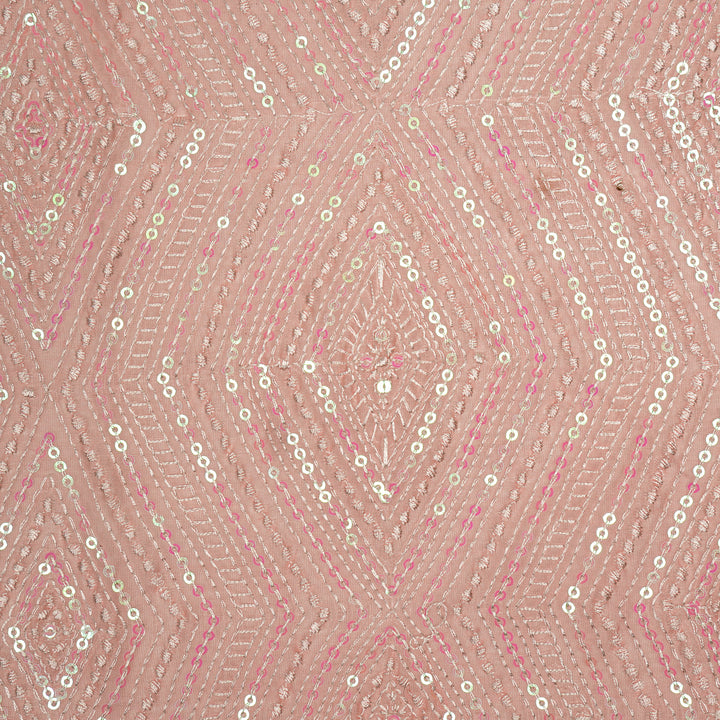 Aaima Sequins Jaal on Baby Pink Cotton Silk Embroidered Fabric