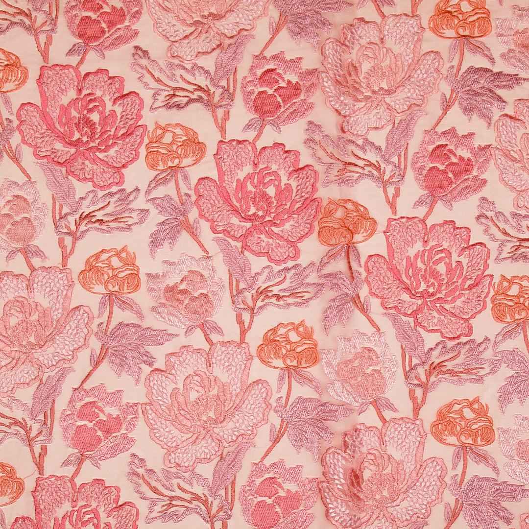 Elisha  Floral Jaal on Pink Silk Organza