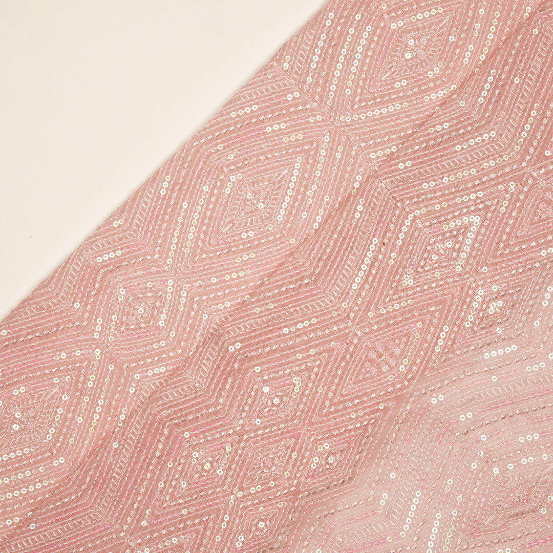 Aaima Sequins Jaal on Baby Pink Cotton Silk Embroidered Fabric